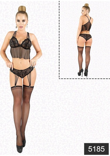 Aria's Closet Jartiyerli Büstiyer Set Siyah