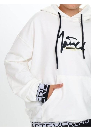 Çocuk Kapüşonlu Kind Yazılı Sweatshirt-14820 Ekru