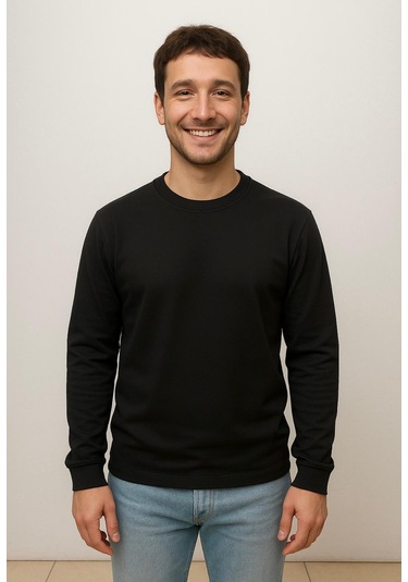 Axxel Erkek Siyah Sweatshirt-w1083 Siyah 2 İplik Şardonsuz