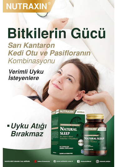 Nutraxin Naturel Sleep 60 Kapsül - Sarı Kantaron, Pasiflora, Kedi Otu