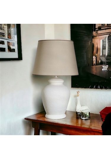 Qdec Vintage Seramik Abajur Rustik Ekru - Bej
