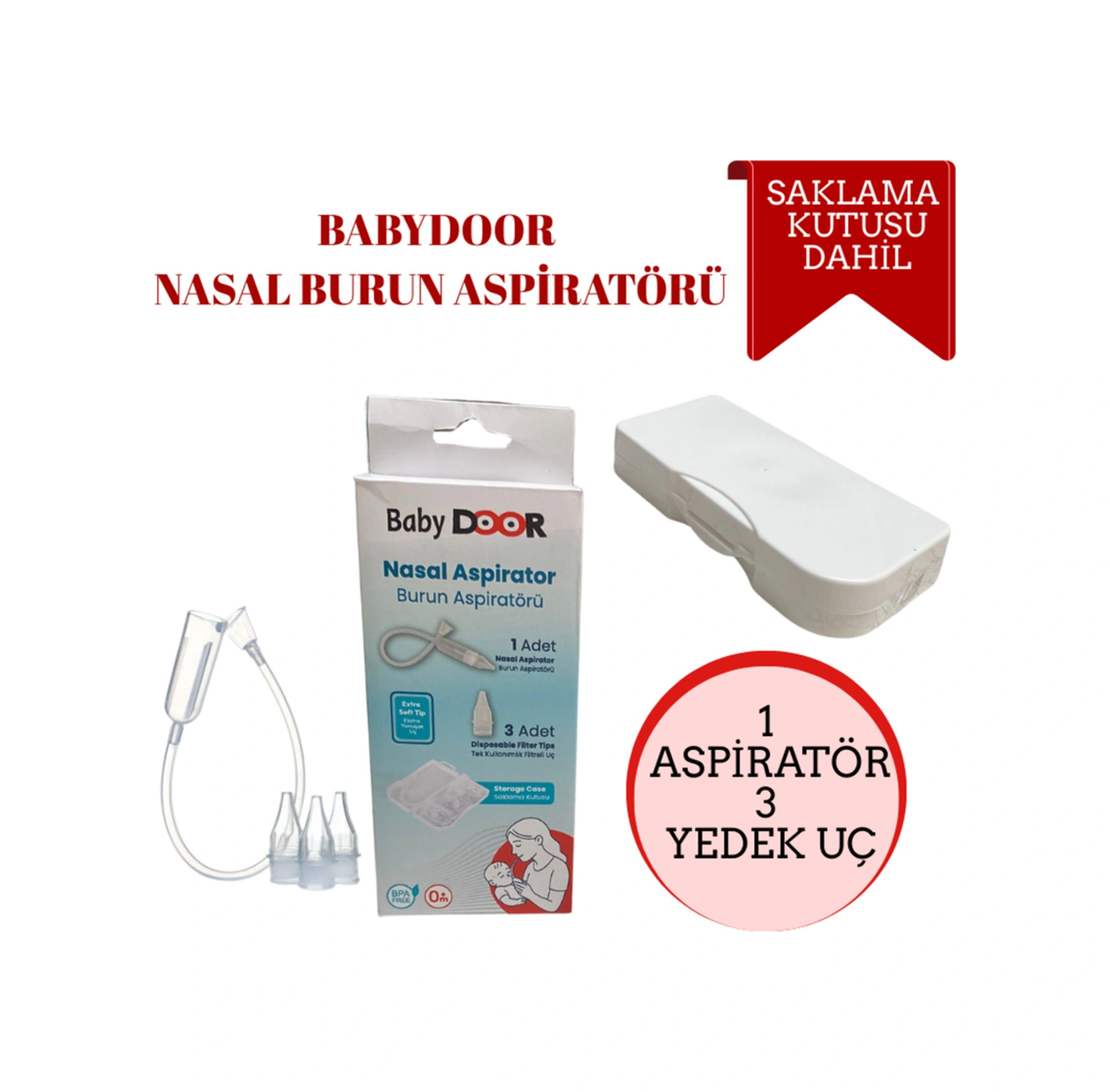 Nasal Burun Aspiratörü Bebek Saklama Kutulu Burun Temizleme Aparatı 3 Adet Yedek Uç
