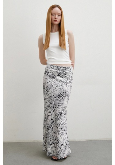 Desenli Maxi Verev Etek Beyaz Beyaz