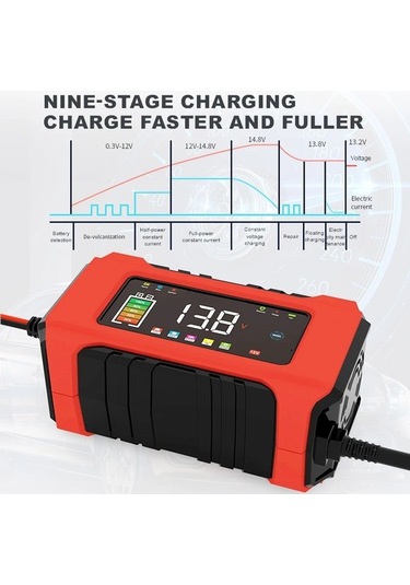 Novahub 12 V 6a Tam Otomatik Araç Akü Şarj Cihazı Akıllı Darbe Onarım Renkli Ekran Agm Yellow Eu Plug