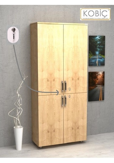 Kobiç Ofis Dosya Dolabı Kilitli Tam Kapak Suntalam Dolap 70x35x185 Cm Meşe Meşe