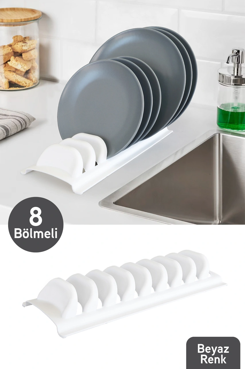İronika Mikrofiber Bulaşık Kurutma Matı Ve 8 Bölmeli Tabaklık Bulaşıklık Set Beyaz - Mavi