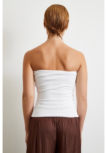Straplez Top Beyaz Beyaz