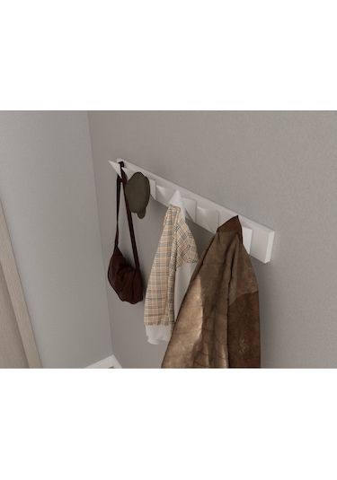 Hepsi3boyutlu Modern Duvar & Kapı Kanca Askılık - 7 Adet Beyaz Kanca Askılık - Model No : 5 Beyaz