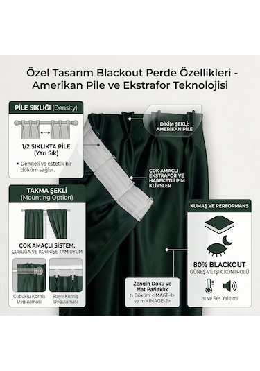Blackout Karartma 1/2 Amerikan Pileli Fon Perde Siyah