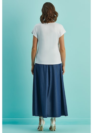 Kloş Mavi Pamuklu Etek Mavi