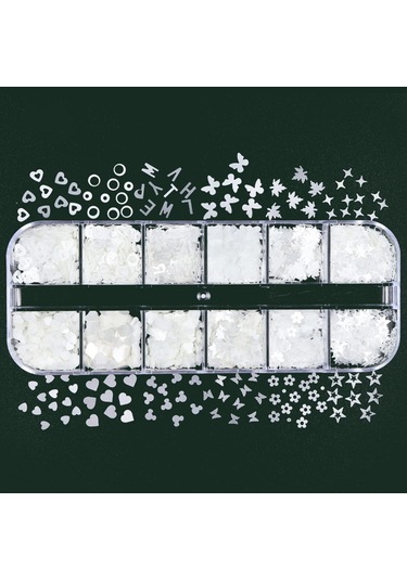 Parlak Beyaz Tırnak Süsleme Folyo Pulları Karışık Dizayn Kelebek Kalp Harfler Yıldızlar Nail Art