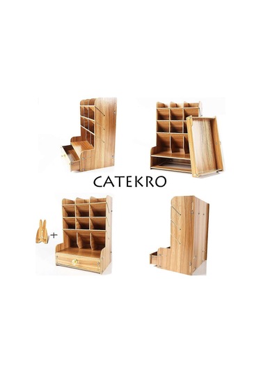 Ganzhoushop Masaüstü Depolama Kutusu Çok İşlevli Malzeme Kırtasiye Masif Ahşap Kalemlik Depolama Rafı Masa, Organizasyon İçin