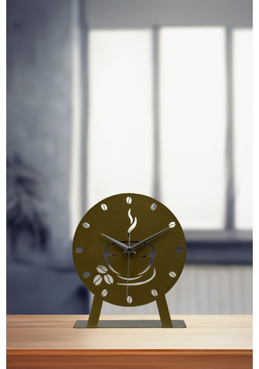 Coffe Model Metal Lazer Kesim Akar Sessiz Mekanizmalı Masa Saati Gold