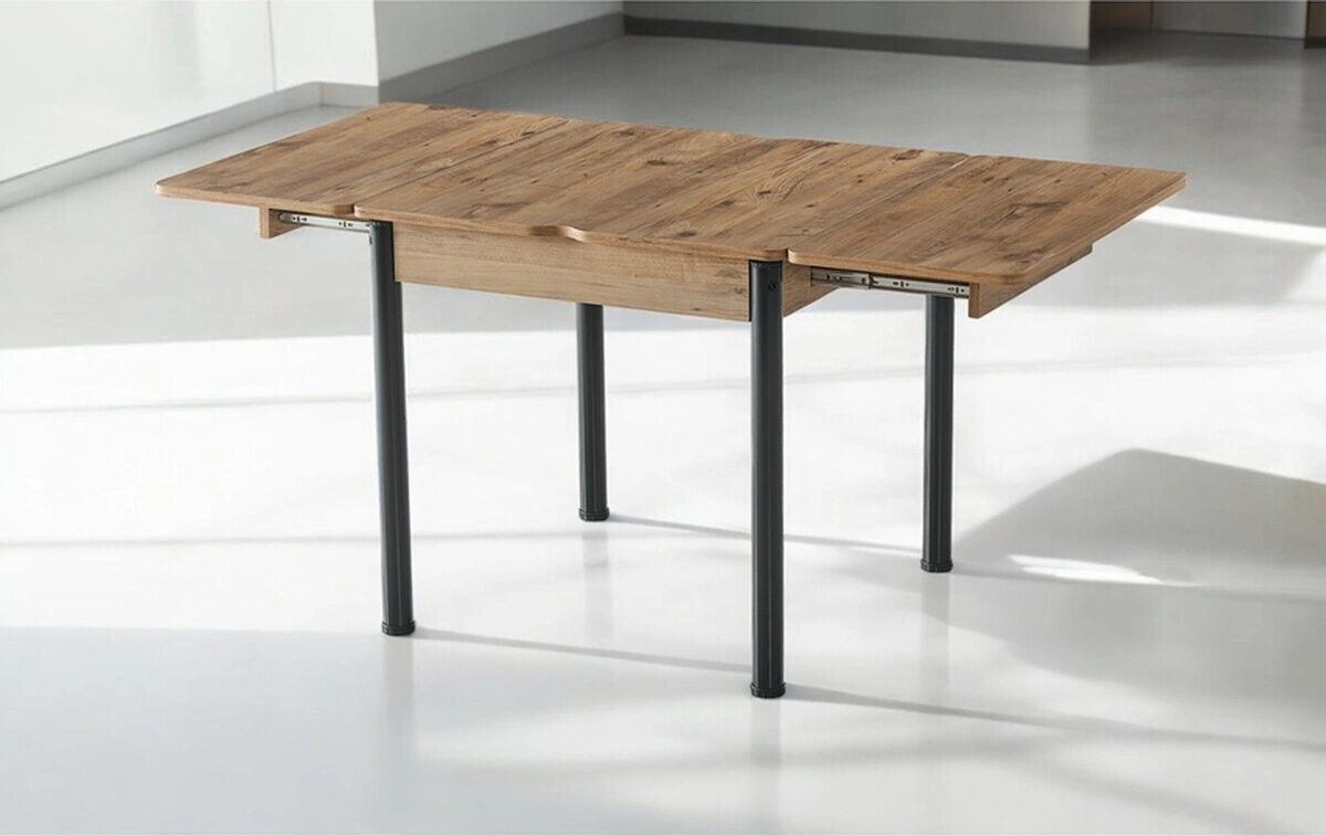 Dengema Neva Açılır Kapanır Mutfak Masası Ceviz Desen, Siyah Ayak, 80x80/160 Cm Atlantik