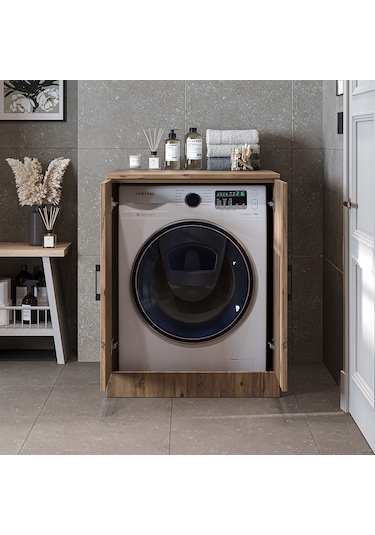 Çamaşır Kurutma Makinesi Alt Dolabı Kapaklı Banyo Alt Dolap.55 Atlantik Çam
