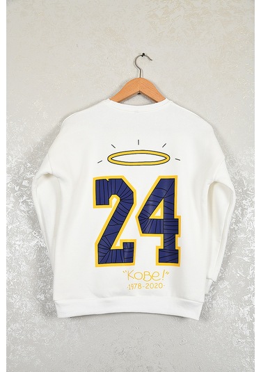 Çocuk Kobe Oversize Baskılı Pamuklu Uzun Kollu Bisiklet Yaka Swe Beyaz