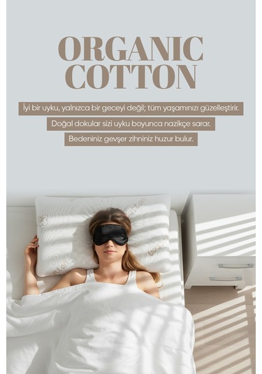 Organik Koton Ortopedik Visko Yastık - %100 Doğal Pamuk Kumaş - Konforlu Nem Kontorllü Akıllı Yastık Beyaz
