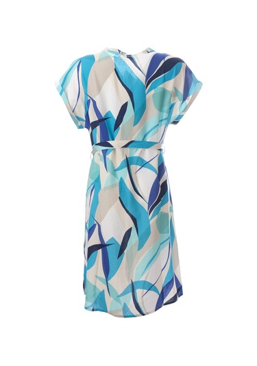 Canel Midi Boy Günlük Elbise - Kısa Kol, Kemerli, Desenli - Yazlık Çok Renkli