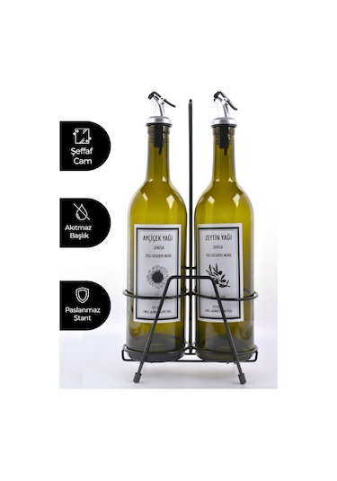 2 Adet Akıtmaz Amber 750 Ml Etiketli Yağlık Yağdanlık Ve Siyah St