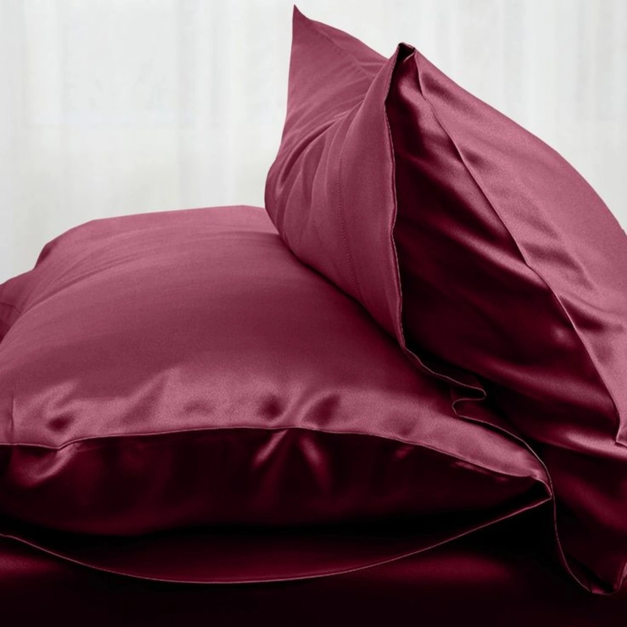 Antibakteriyel Terletmeyen İpek Saten Yastık Kılıfı 2'li 50x70 Bordo Siyah