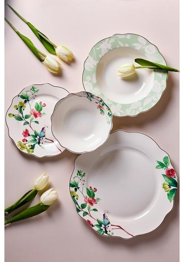 Porselen Bridy Bone 24 Parça 6 Kişilik Yemek Takımı Desenlı Desenli