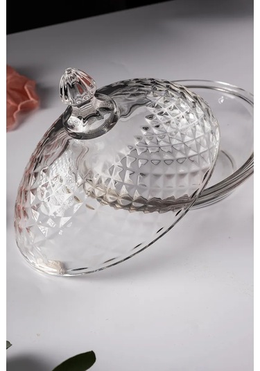 Korall Cam Vazo Servis Kabı Kapaklı 340 Ml 356465244 Şeffaf Kristal