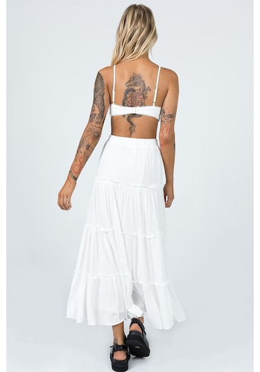 Madmext Beyaz Basic Pileli Kadın Uzun Etek-beyaz Beyaz