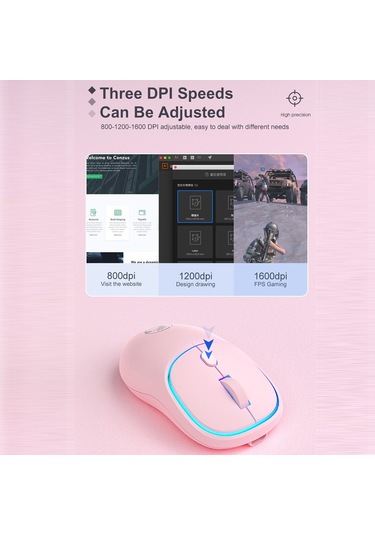 İmıce W-618 Şarj Edilebilir 4 Düğme 1600 Dpı 2.4ghz Bilgisayar Pc Dizüstü Bilgisayar İçin Bluetooth Sessiz Kablosuz Fare Pembe Diğer