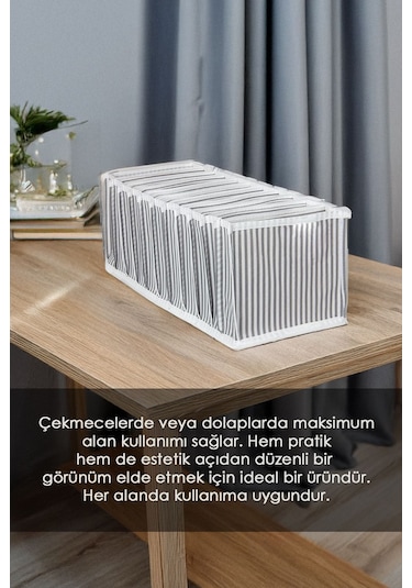 6 Adet 11 Bölmeli Çizgili Akordiyon Çok Amaçlı Çekmece Dolap İçi Organizer Düzenleyici 15x43x14 Cm M Gri