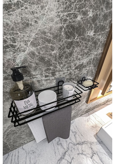 Corelle Kitchen Yapışkanlı Banyo Rafı Kağıt Havlu Tutacağı Ve Metal Sabunluk Set Düzenleyici Siyah