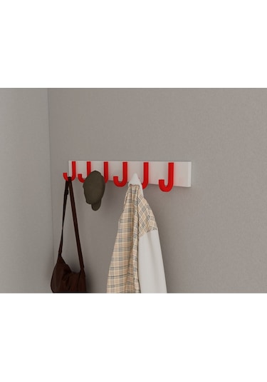 Hepsi3boyutlu Modern Duvar & Kapı Baston Askılık - 6 Adet Kırmızı J Askılık - Model No : 6 Kırmızı