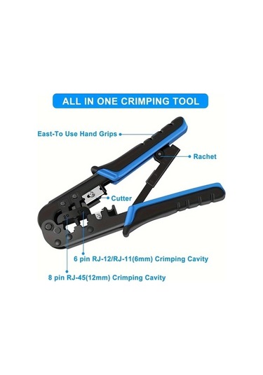 Besthome1 Dream011 Mavi Rj45 Kıvırma Takımı 20 Adet Rj45 Konnektör Test Cihazı Ve Kapak Kesme Soyma Aleti Ethernet Kıvırma