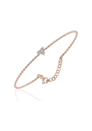 Altın Bilezik - Üç Mini Taşlı Burgu 14 Ayar Altın Bilezik Pembe