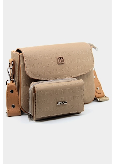 Just Polo Yeni Sezon Kolon Askılı 4 Bölmeli Kadın Omuz Çantası Ve Cüzdan Kombini Pbu217402 Vizon