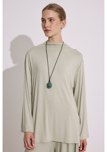 Dökümlü Uzun Kol Bluz Pastel Yeşil Pastel Yeşil