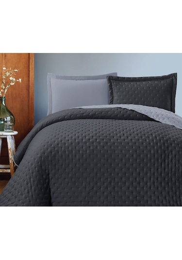 Gençev Home Çift Renkli Battal Boy Yatak Örtüsü Seti Koyu-Açık Gri 240 x 260 CM Gri