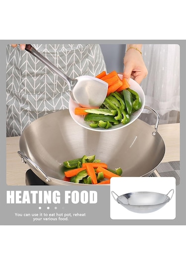 Paslanmaz Çelik Wok Kızartma Tavası, Yapışmaz Woks Ve Karıştırma Tava, Yuvarlak Tabanlı Çift Kollu Tencere Paslanmaz Çelik