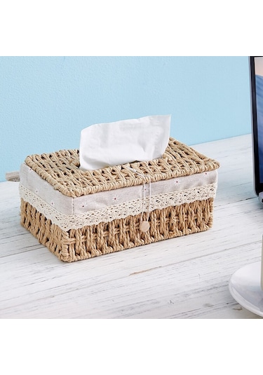 Haki-yaratıcı El Yapımı Rattan Doku Kutusu Ev Kağıt Saklama Sepeti Ev Dekorasyon Haki Çiçek Tarzı 1 Adet