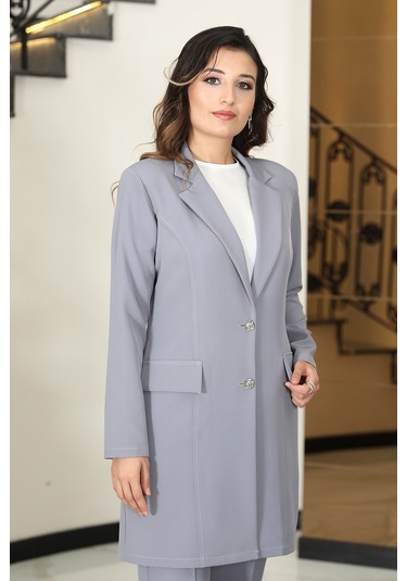 Parla Ceket Pantolon Şık Tesettür Takım Gri