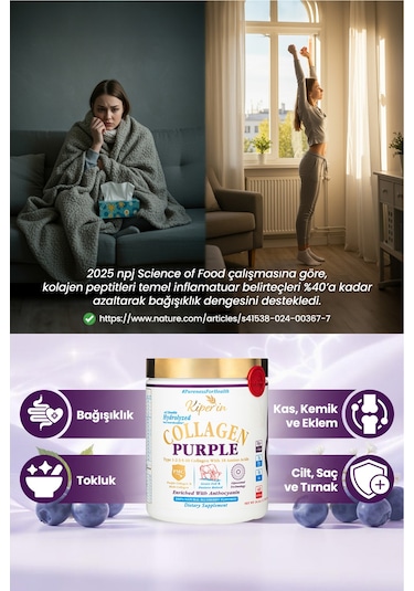 Kiperin %100 Saf Ve Doğal Mor & Çoklu Kolajen Peptitleri İçeren Lipozomal Teknoloji Diyet Takviyesi 576gr