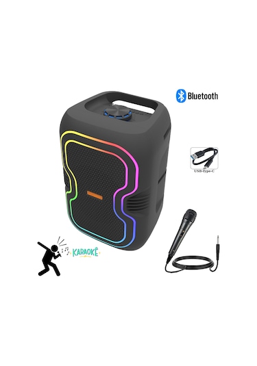 Vorex Platoon Pl-4340 / 8 İnç Bluetooth Hoparlör 25w Rgb Usb Flash Müzik Mikrofonlu Karaoke