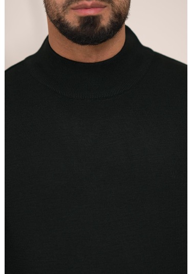 Woolen World Balıkçı Yaka Kalın Yünlü Erkek Triko Kazak Siyah