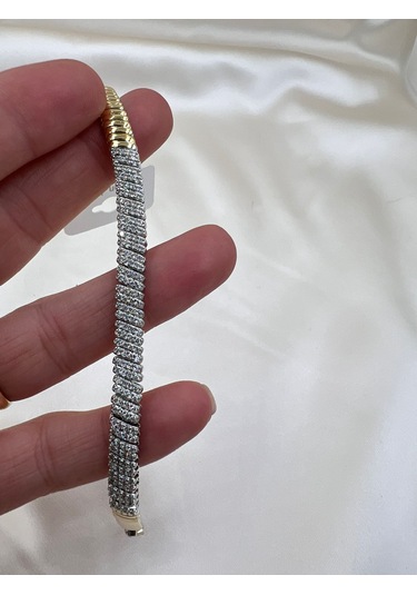 Çelik Balıksırtı Taşlı Bileklik Altın - Gümüş