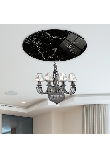 Cam Avize Göbeği | Siyah Mermer | Çap50Cm Çok Renkli