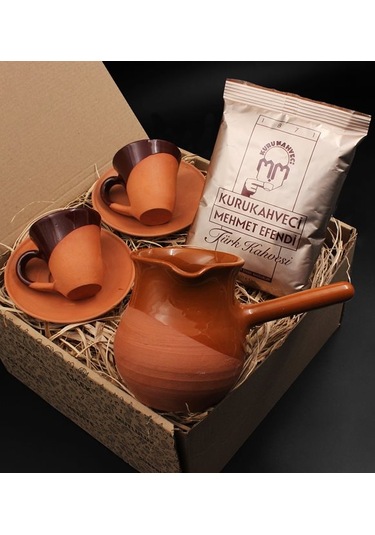 Çömlek Toprak Kahverengi Sırlı El Yapımı 2'Li Türk Kahvesi Fincan