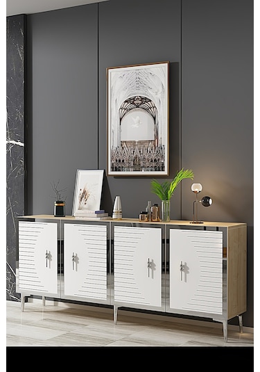 Ka1801dbs Tuna Konsol, Tv Sehpası Safirmeşe-beyaz-sılver 180cm Safirmeşe-beyaz-sılver