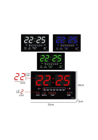Suntek Sıcaklık Gün Tarih Göstergeli Dijital Duvar Saati Siyah