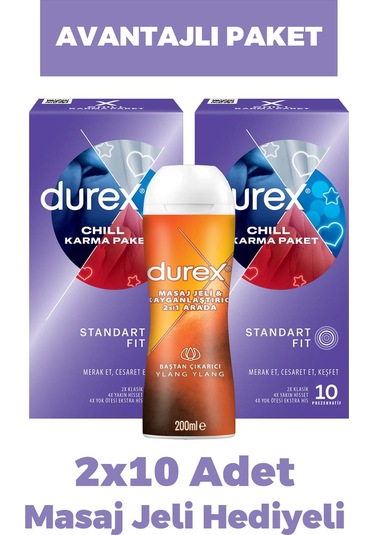 Durex Chill Prezervatif 10'lu 2 Adet + Masaj Jeli Hediyeli