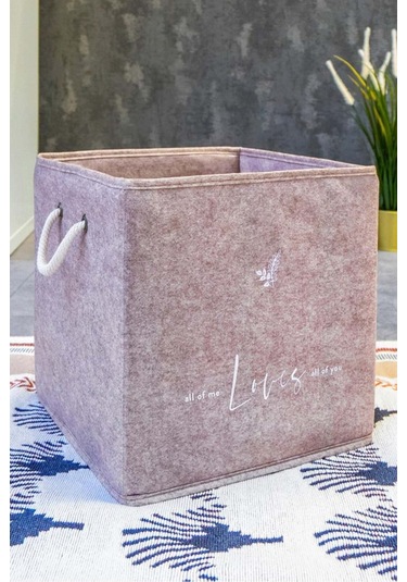 Keçe Raf Organizer, Raf Düzenleyici Saklama Kutusu, Bej, 30 X 30 X 30 Cm, 27 Litre Desenli