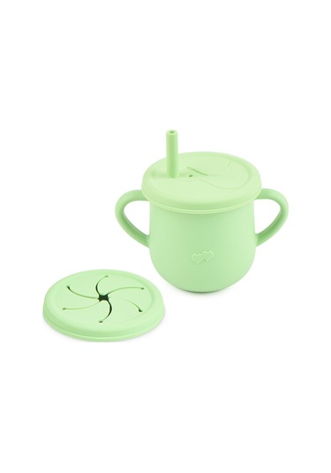 Jojobebek Çocuk Silikon Mama Önlüğü, Silikon Vakumlu Kase, Silikon Çatal-kaşık, Silikon Pipetli Bardak Yeşil